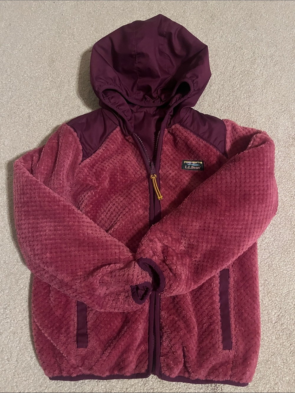 L.L. Bean Girls' Plum/Mauve Plush Hooded Zip Jacket, Reversible